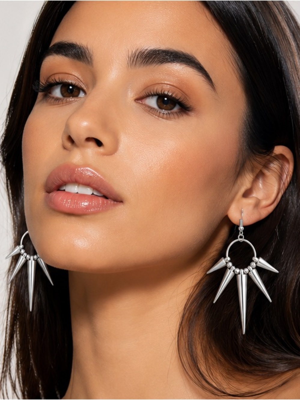 Silver Spike Hoop Dangle Earrings - Women Jewelry